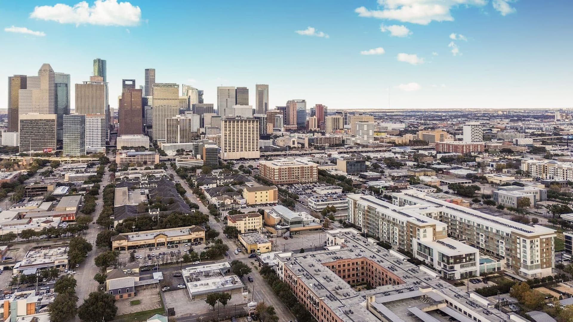 Downtown Houston skyline photographed from the air by Lexma