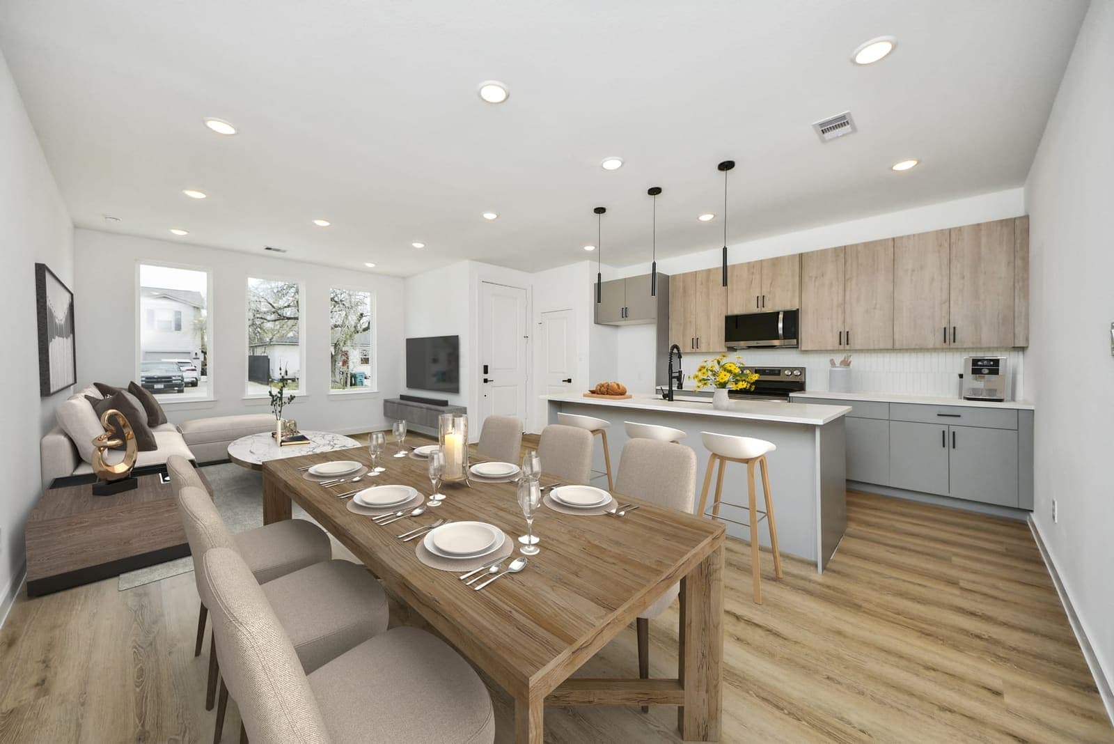 Lexma virtual staging — open-plan living and dining virtually staged